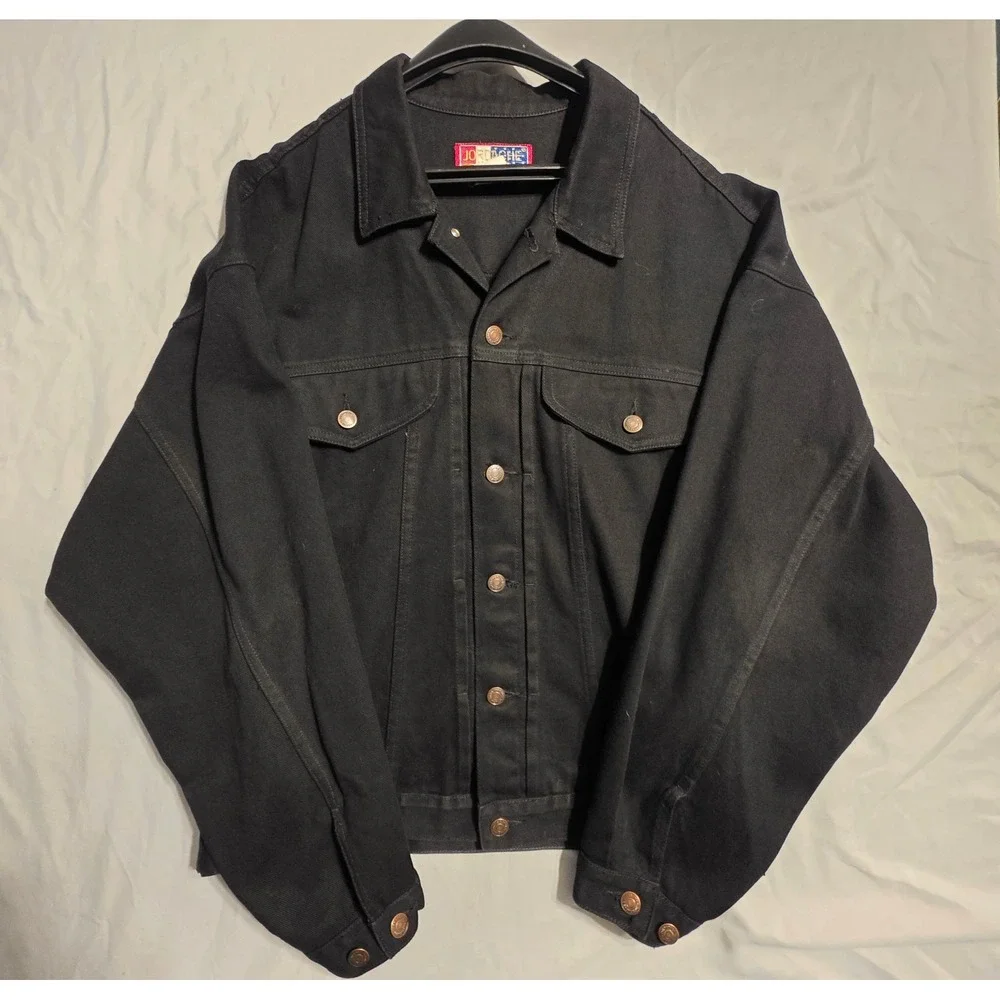 Vintage Jordache Black Denim Trucker Jacket Men's L Oversized 90s USA Style